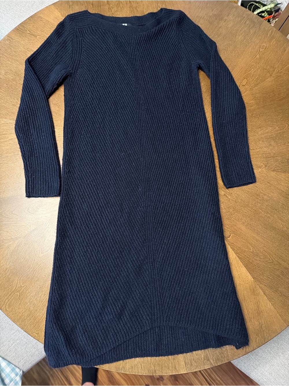 Uniqlo Dark Navy Ribbed Scoop-Neck Sweater Dress